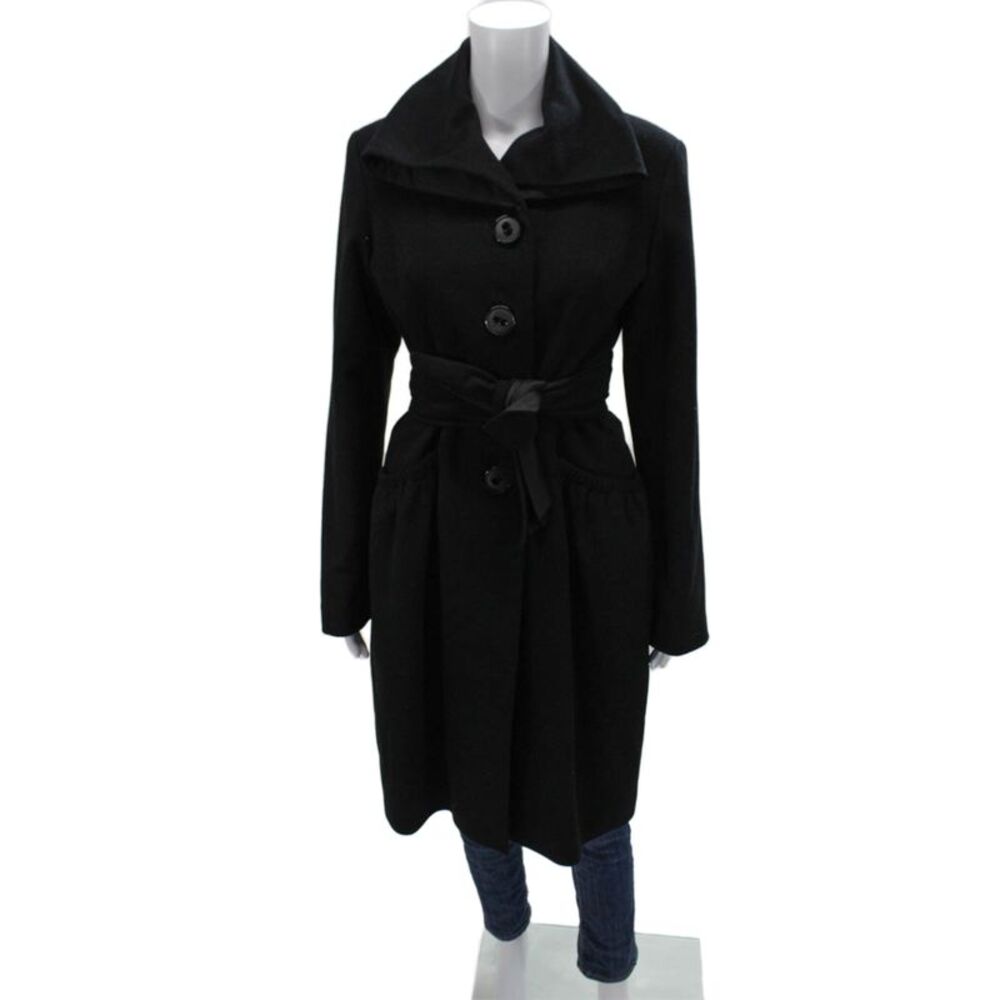 George Simonton Women Black Wool Overcoat Button Closure Long Sleeve Size S